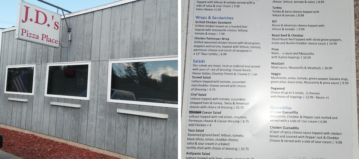 J D's Pizza Place Menu